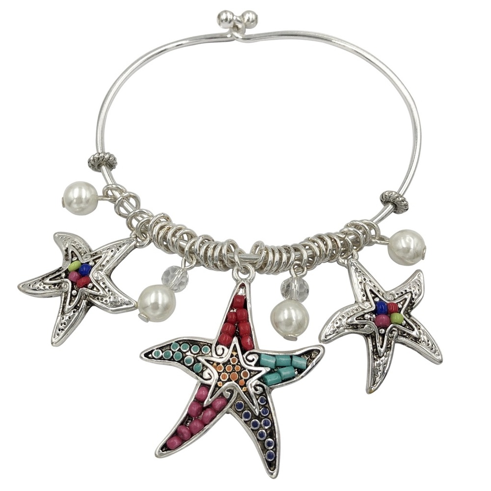 Starfish Seed Bead Inlay Dangle Charm Wire Hook Bangle Bracelet